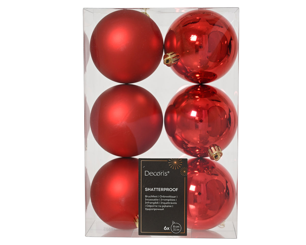 Kerstballen Rood 8 cm – 6 Stuks – Mat & Glanzend