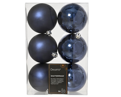 Kerstballen Nachtblauw 8 cm – 6 Stuks – Mat & Glanzend
