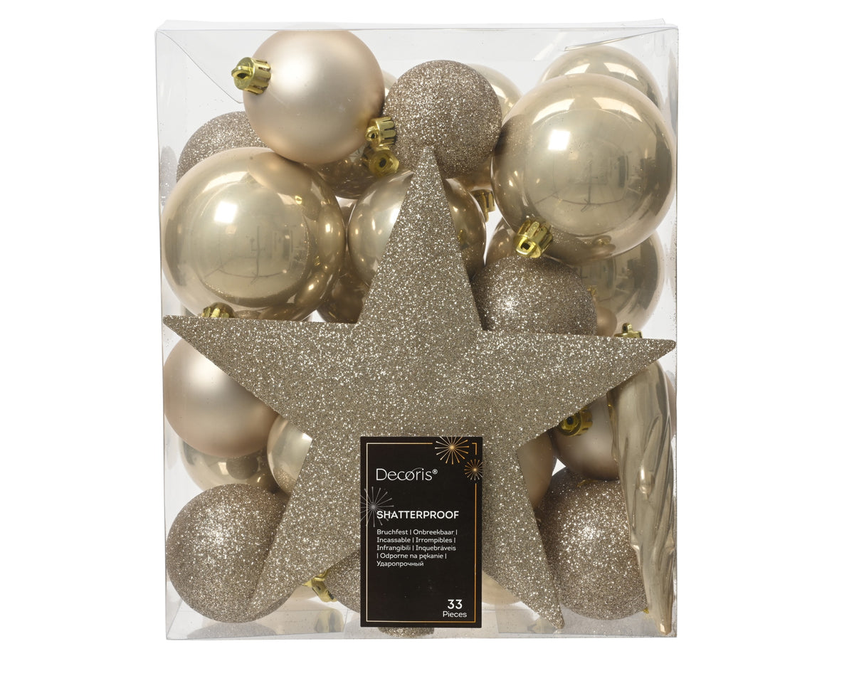 Kerstballen Parel – 33 Stuks – Shiny, Matt & Glitter