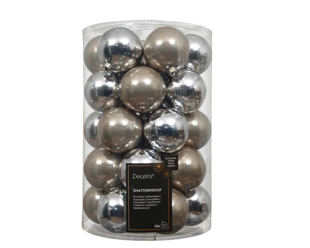 Kerstballen Zilver Mix – 34 Stuks – 8 cm – In Koker