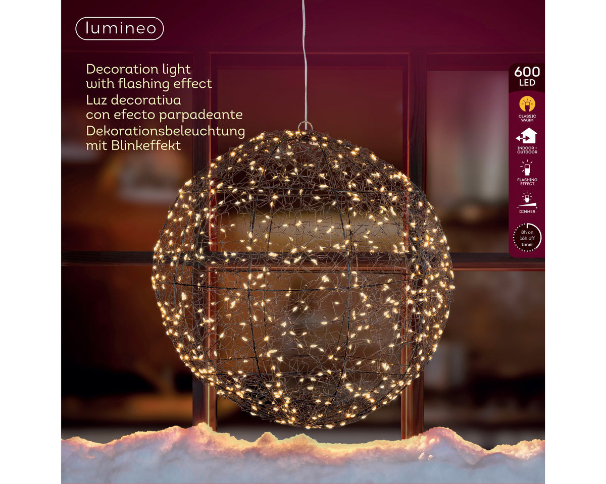 Kerst Lichtbol – 600 LED – Timer – Klassiek Warm – Ø 40 cm - foto 3