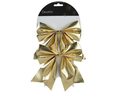 Kerststrikken Polyester - 15 x 17 cm - Glanzend goud - 2 stuks