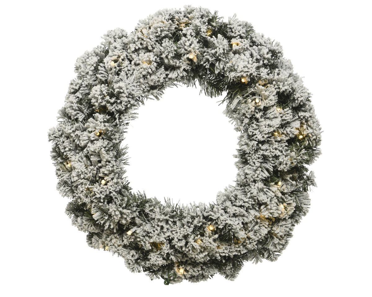 Kerstkrans Everlands - Ø 35 cm - Groen - Besneeuwd - 20 LED