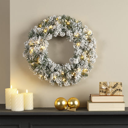 Kerstkrans Everlands - Ø 40 cm - Groen - Besneeuwd - 40 LED - foto 4