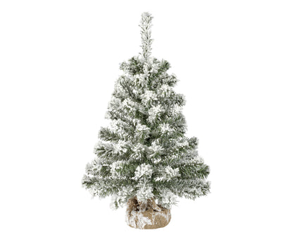 Mini Kunstkerstboom - H 60 cm - Besneeuwd - Jute Zak