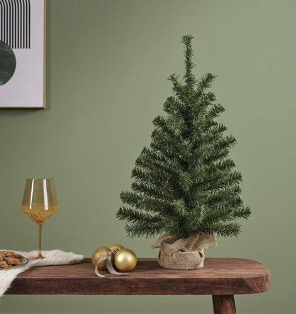 Mini Kunstkerstboom - H 75 cm - Groen - Jute Zak - foto 4