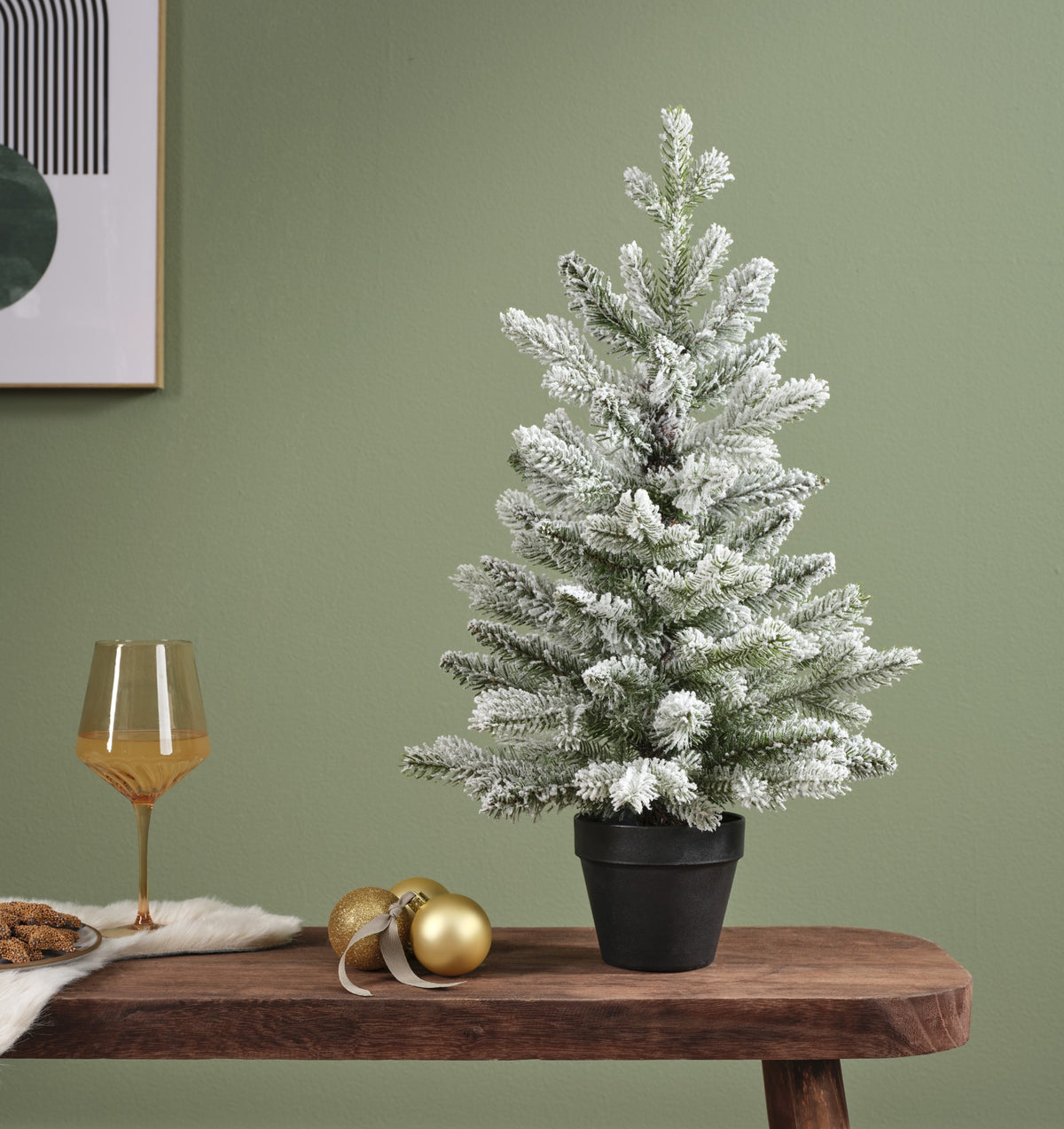 Mini Kunstkerstboom Allison - H 90 cm - Groen - Besneeuwd - foto 2