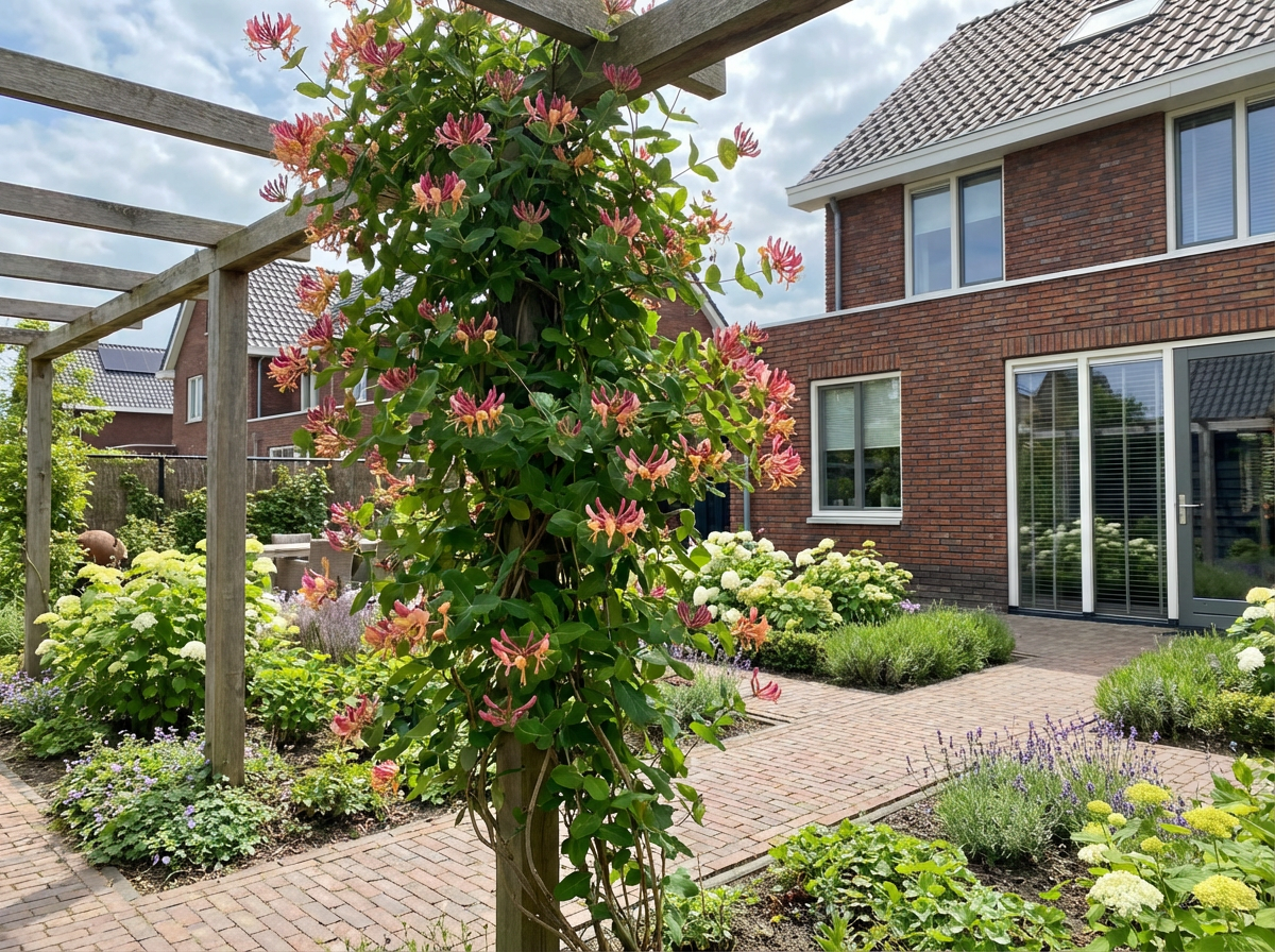 Klimplant Lonicera heckrottii Goldflame (kamperfoelie) - Klimplanten