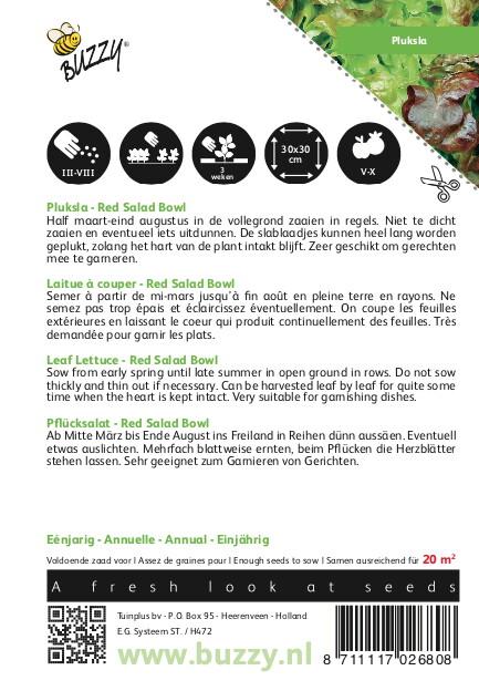 Pluksla Red Salad Bowl, Roter Eichblattsalat - Samen